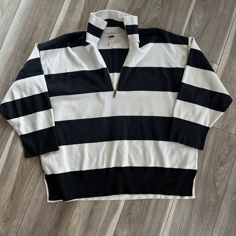 Coastal Stripe Pullover | Free People | Black & Ivory Stripe | Size Small - Picture 2 of 5